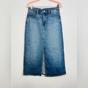 Uniqlo Classic Blue Midi Denim Front Slit Skirt Size 25